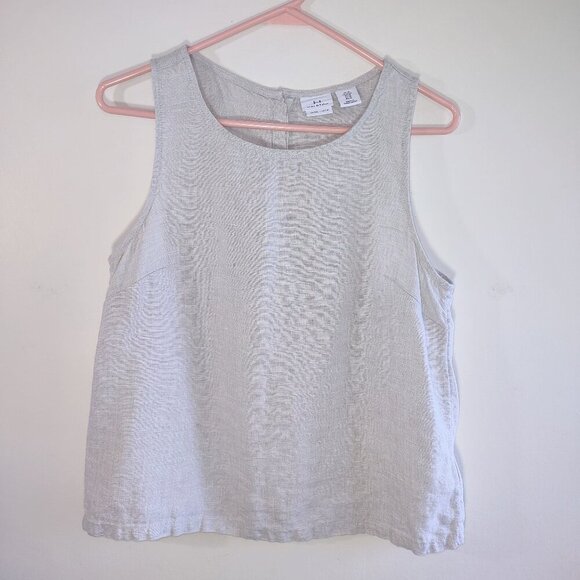 H by Halston 100% Linen Top 'Flower Button Back' Tan Sleeveless Size Medium - Picture 4 of 7